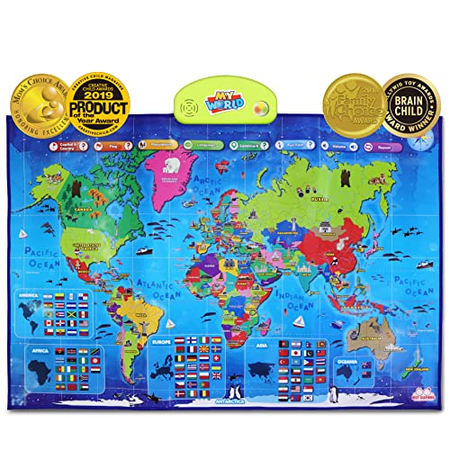 BEST LEARNING i-Poster My World Interactive Map - Educational Talking Toy for Children of Ages 5 to 12 Years Old - Geography Learning Game as a Birthday Gift for Kids Ages 8-12