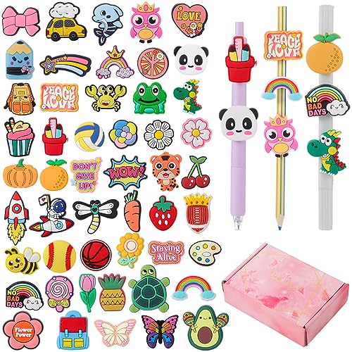 WSICSE 50 Pcs Pen Toppers Cute PVC Pencil Toppers for Kids Bulk Pencil Clips Lovely Pencil Charms Decoration Accessories Classroom Reward School Prize Supplies Small Gifts for Students