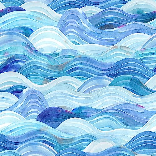 COKCOKR Hand Painted Blue Waves Ready to Peel and Stick Wallpaper Wave Wallpaper Self-Adhesive Modern Art Wallpaper Removable Suitable for Living Room/Bedroom/Bathroom 17.71 in X 236.2 in