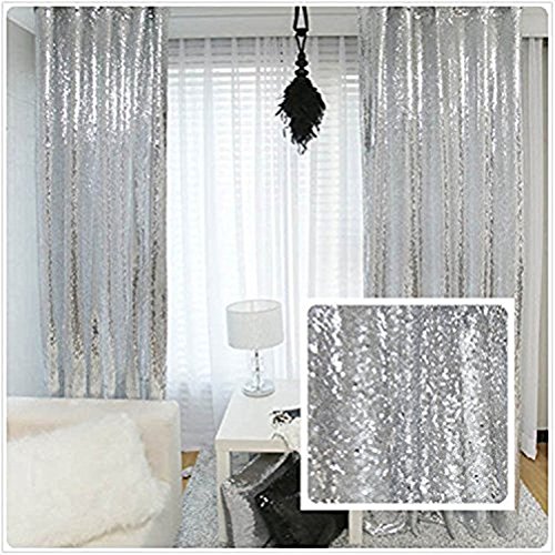 TRLYC Sequin Backdrop Curtains - 2 Panels 2FTx8FT Shiny Silver Curtains Shimmer Wall Backdrop Glitter Backdrop for Wedding Party Background Drapes Decor