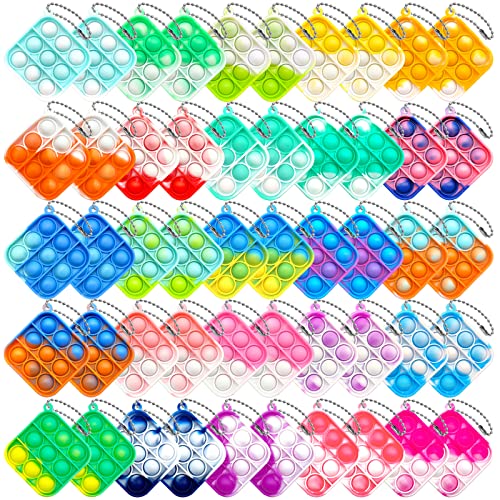 LAHAND Christmas Pop It Keychain Simple Silicone Stress Relief Fidget Pop It Hand Toys Push Bubble Wrap Pop Toys Anxiety Stress Reliever for Kids Adults（50 Pcs）