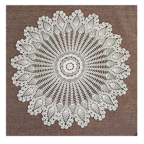 FADFAY Handmade Crochet Doilies Round Tablecloths Cotton Hollow Decorative Beige Table Cover 33.4'