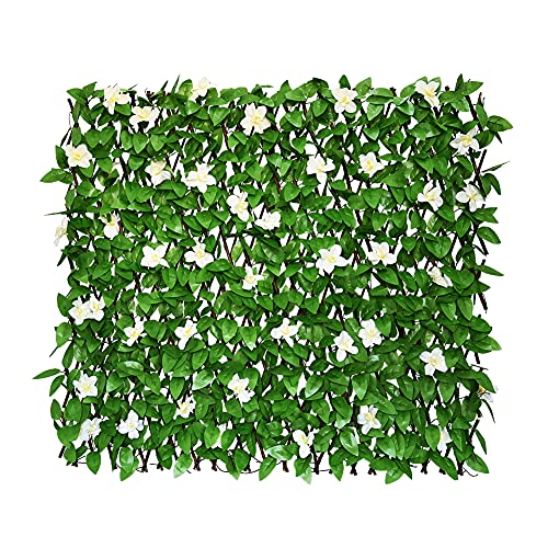 GLANT Expandable Fence Privacy Screen for Balcony Patio Outdoor,Decorative Faux Ivy Fencing Panel,Artificial Hedges (Single Sided Leaves) (1, Green-Flowers)
