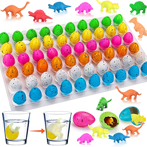 Thremhoo 60 PCS Small Hatching Dinosaur Eggs for Dinosaur Party Favors Birthday Supplies Easter Goodie Bag Stuffers Prizes Bulk Novelty Grow in Water Dino Eggs with Toys Inside Easter Fillers