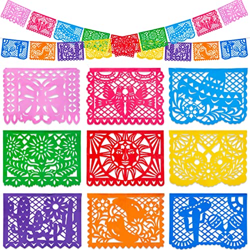 DomeStar Mexican Party Banner, 18Ft Plastic Fiesta Banner Papel Picado Banner Multicolor Cinco De Mayo Decorations for Mexican Theme Party Birthday Dia De los Muertos