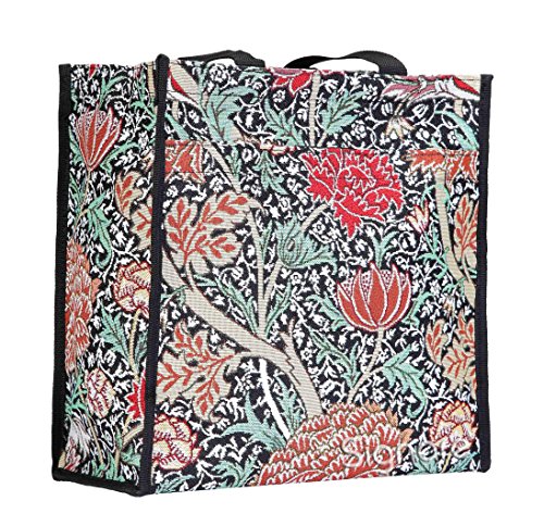 Signare Tapestry Black Shopping Tote Bag with William Morris The Cray Design