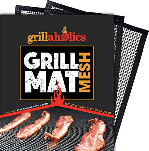 Grillaholics BBQ Mesh Grill Mat - Set of 2 Grill Mats Non Stick - Nonstick Grilling with More Delicious Smoky Flavor - Lifetime Manufacturer Warranty