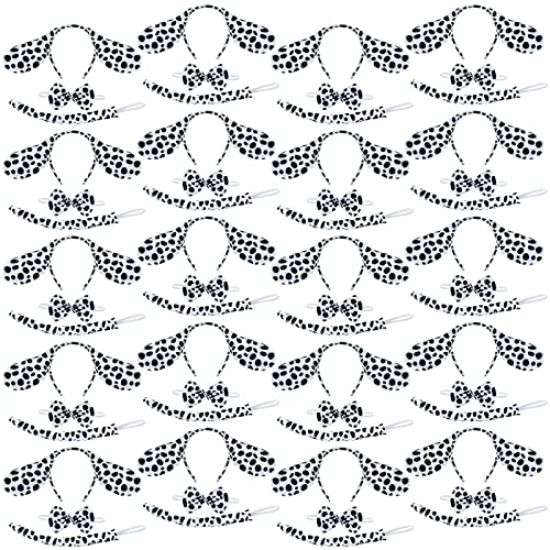 60 Pieces Halloween Christmas Dalmatian Costume Set Dog Ears Headband Kit Include Dalmatian Ears Headbands Bow Tie and Dalmatian Tail for Christmas Halloween New Year Cosplay Costume or Party Decor