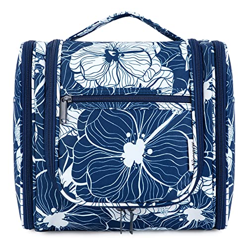 Hanging Toiletry Bag for Women Travel Makeup Bag Organizer Toiletries Bag for Cosmetics Essentials Accessories (Large, Blue Lotus)
