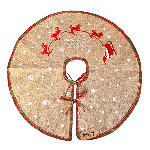 Amajoy Merry Christmas Tree Skirt White Snowflake Burlap Tree Skirt for Xmas Decor Home Decorative Tree Skirt with Inspirational Messages Imprinted Festive Holiday Decoration, 30 Inch in Diameter