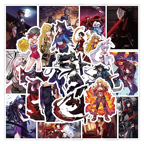 QUTA RWBY Stickers Pack, 50PCs, Aesthetic Vinyl Cartoon Kids Sticker Decals, Stickers for Hydro Flask, Laptop, Water Bottle, Stickers for Kids, Toddlers, Teens, Girls, Adults, Bumper Car Planner Stickers (R B)