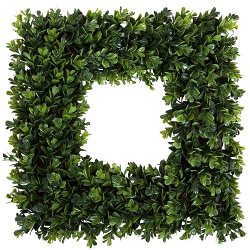 Pure Garden Square Artificial Boxwood Spring, Summer, Winter, or Fall Wreaths, 16.5-Inch, Green