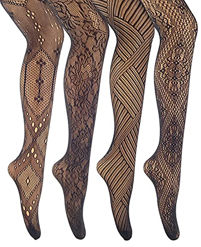 MANZI Womens Fishnet Tights Patterned Stockings 4 Styles Stretch Fishnets Panty Hose