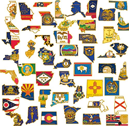 PinMart Set of 50 State Shape Flag Lapel Pins – Complete United States of America Pin Set – Gold Plated Enamel US State Shirt Pins – Great Commemorative/Promotional Gift