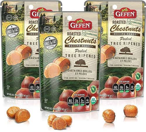 Gefen Organic Whole Peeled and Roasted Chestnuts, 3oz (3 Pack) | Chestnuts Peeled and Ready to Eat | Great for Cooking & Baking | Gluten Free | Kosher