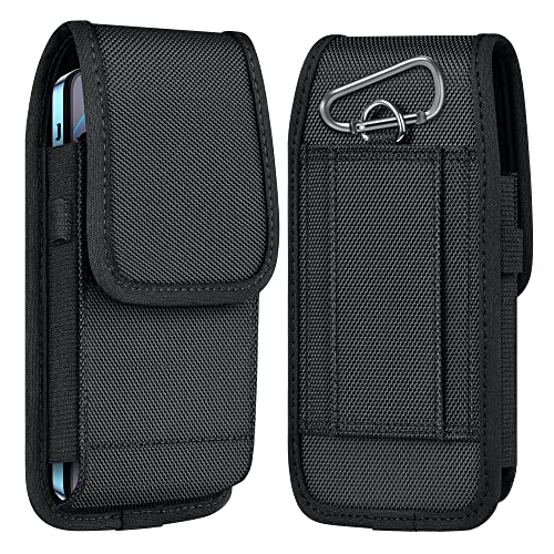 ykooe Cell Phone Pouch Nylon Belt Holster Case Compatible with iPhone 15 Pro Max, 15 Plus,14 Pro Max, 14 Plus, 13 Pro Max, 12 Pro Max, 11 Pro Max, XS Max, 8 Plus, 7 Plus, 6s Plus, Black – XL