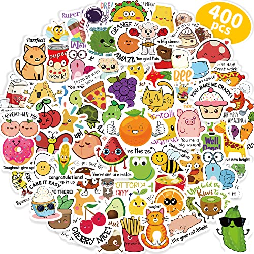 Benresive 400 Pcs Cute Stickers for Kids, Water Bottle Stickers for Kids, 80 Styles Kawaii Stickers Bulk, Fun Vinyl Waterproof Hydroflask Laptop Skateboard Classroom Sticker Packs for Teens Girls