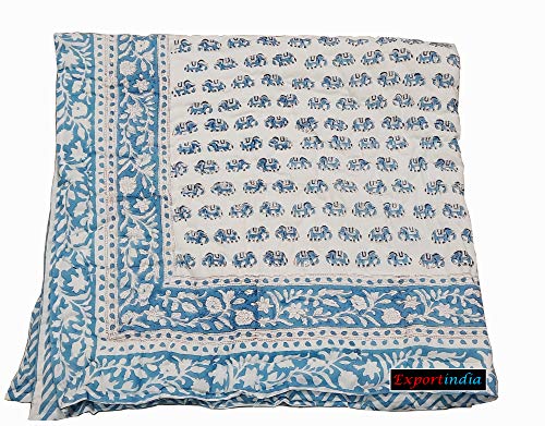 Exportindia Hand Block Print Reversiable Quilt Jaipuri Razai Blanket Throw Handmade Light Weight Quilt Twin/King/California US (Twin Size 60x90 Inch)
