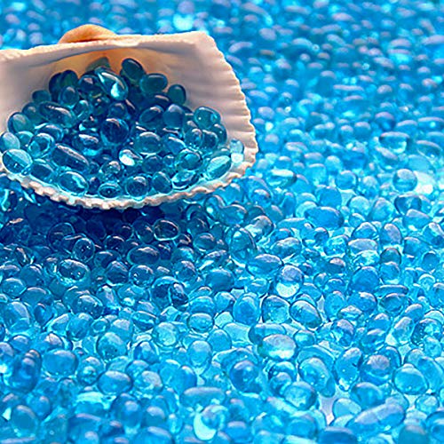 Glass Stones, 1Lb/460g Irregular Sea Glass Pebbles Non-Toxic Artificial Crystal Gemstones for Aquarium Turtle Tank Vase Filler Terrarium Flowerpot Decoration, Lake Blue