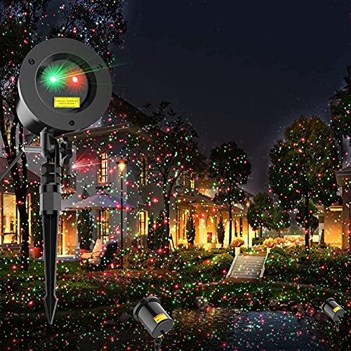 Christmas Laser Light Projector Red and Green Star Laser Lights Show with Timer for Outdoor Decorations Waterproof Landscape Lighting for Christmas and Holidays
