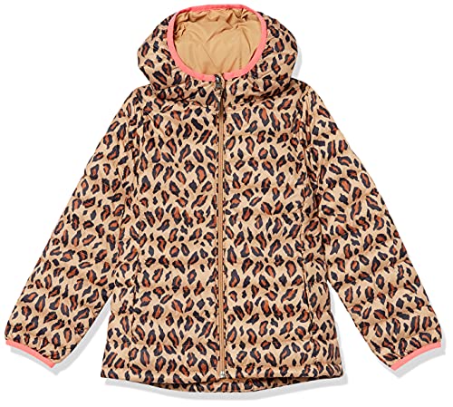 Amazon Essentials Girls' Lightweight Water-Resistant Packable Hooded Puffer Jacket, Camel Cheetah Print, XX-Large
