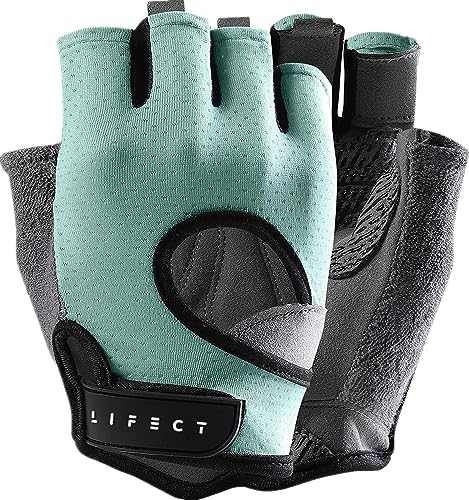 LIFECT Freedom Workout Gloves, Knuckle Weight Lifting Shorty Fingerless Gloves with Curved Open Back, for Powerlifting, Gym, Women and Men (Aqua, Medium)