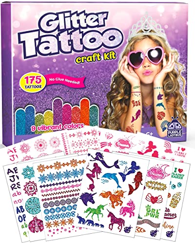 PURPLE LADYBUG Temporary Glitter Tattoo Kit - 175 No Mess Glitter Tattoos for Kids - Easter & Birthday Gifts for 7 Year Old Girls, Sleepover Party Supplies for Girls, Girls Birthday Gifts Age 8-10