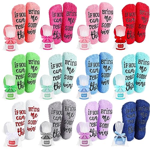 Shinymoon 12 Pairs Wine Socks Fuzzy Socks for Women with Cupcake Gift Packaging Cupcake Socks for Valentine's Day Gifts(Classic Style)