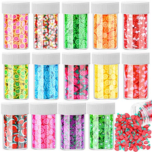 12000 Pcs Acejoz 15 Styles Assorted Fimo Slices for DIY Slime 3D Polymer Slices Resin Making Charms Fruit Slices for Lip Gloss, Nail Art, and Cellphone Decorations.