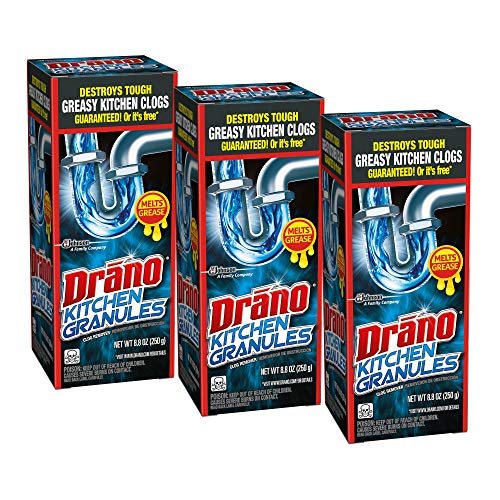 Drano Kitchen Granules Drain Clog Remover and Cleaner, Unclogs blockage from Grease or Cooking Oil, 8.8 oz (Pack of 3)