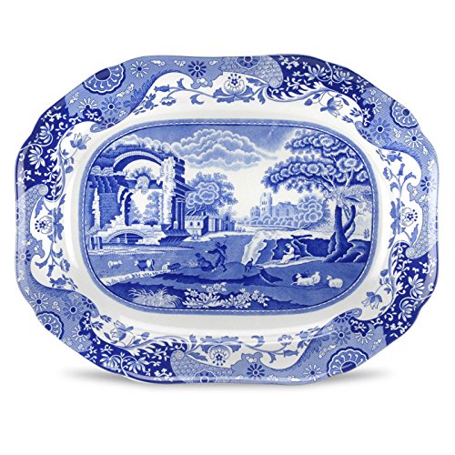 Spode Blue Italian Medium Oval Platter | 14 Inch Serving Platter for Dessert, Appetizers, and Snacks | Made from Fine Porcelain | Microwave and Dishwasher Safe