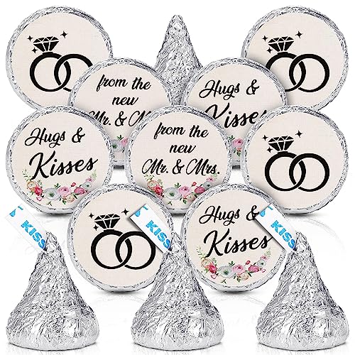 Laumoi 1000 Pcs Hugs and Kisses from The New Mr and Mrs Wedding Stickers, Chocolate Drops Labels Stickers Candy Stickers 0.75 Inch for Weddings Engagement Party Favors Decorations (Beige,Flower)