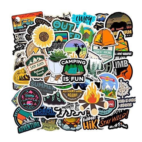 100pcs Outdoor Camping Hiking Adventure Stickers, Wilderness Nature Travel Camper Stickers for Water Bottle Laptop Luggage Cup, Waterproof Summer Camp Stickers Decals for Adults Teens Girls Boys Kids