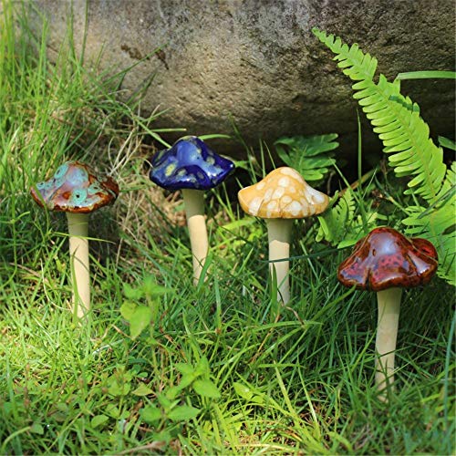 Danmu Garden Decor, 4pcs (Random Color) Ceramic Mushroom for Garden, Yard, Fairy Garden - Lawn Ornament Décor, Pottery Ornament 4.52' in Height (Dark Version)