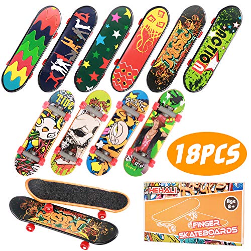HEHALI 18pcs Finger Skateboards for Kids Mini Fingerboards Finger Toys Hand Skateboard Party Favors, Birthday Creative Gifts (12 Normal + 6 Matte)