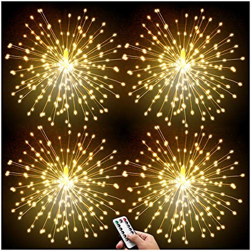 DenicMic 4-Pack LED Copper Wire Starburst Lights - 8 Modes, Battery Operated, Remote Control, for Ceiling, Wedding, Party Decor