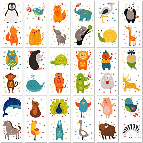 PapaKit Cute Zoo Animals 36 Temporary Fake Tattoo Set, 18 Individually Wrapped Sheets | Kids Girls & Boys Birthday Party Favor Gift Supply
