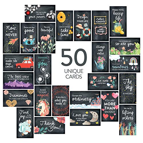 DIVERSEBEE 50 Pack Assorted Inspirational Cards - Motivational Kindness Mini Note Cards, Encouragement Mindfulness Affirmation Card Set with 50 Unique Quotes Business Card Size (Chalkboard)