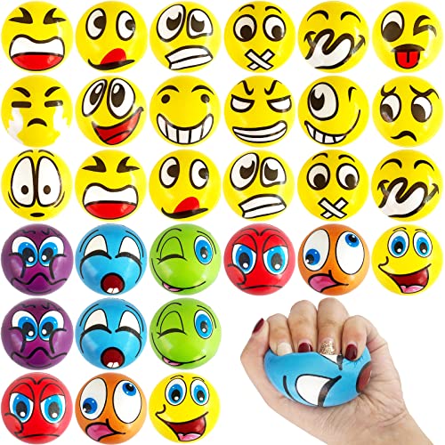 30 Pcs Face Stress Balls,2.5 Inch Funny Face Squeeze Balls,Emotion Squeeze Foam Balls,Foam Balls for Hand Wrist Stress Reliefs Finger Exercise