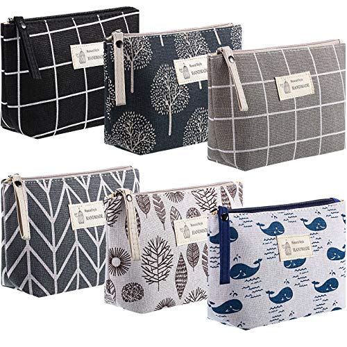 6 Pieces Canvas Makeup Bags Printed Cosmetic Bags Multi-Function Travel Organizer Pouches with Zipper Toiletry Bag Accessories for Women Girls (Grid Style)