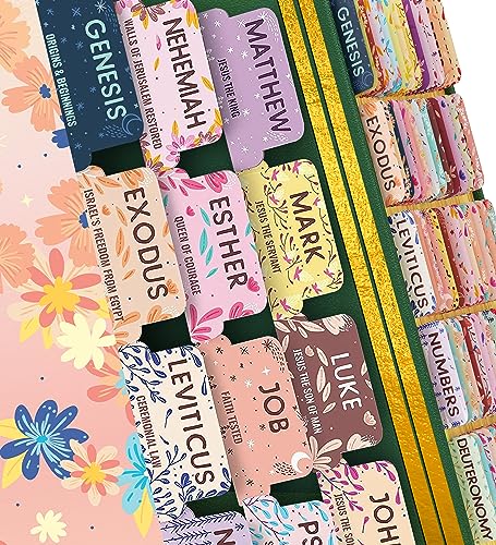 Bible Tabs Pastel Bloom - Soul Nourishing Book Summaries - 66 Peel-and-Stick Laminated Bible Tabs Large Print | Bible Tabs for Women Study Bible, Bible Study Supplies, The Shepherd of Life