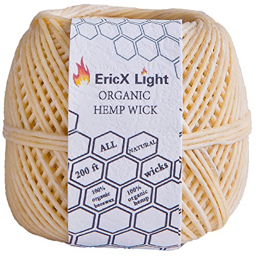 EricX Light Beeswax Hemp Wick,200 ft Spool, Organic Hemp Wick Well Coated with Beeswax,Standard Size(1.0mm)