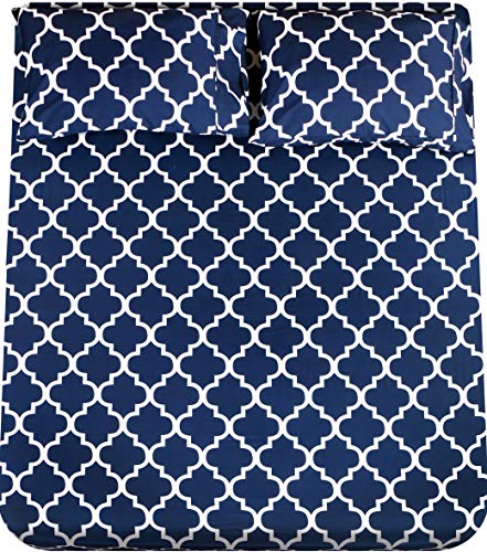 Utopia Bedding Queen Sheet Set, Soft Microfiber 4 Piece Bed Sheets with 15' Deep Pocket - Easy Care Brushed Microfiber (Quatrefoil - Navy)