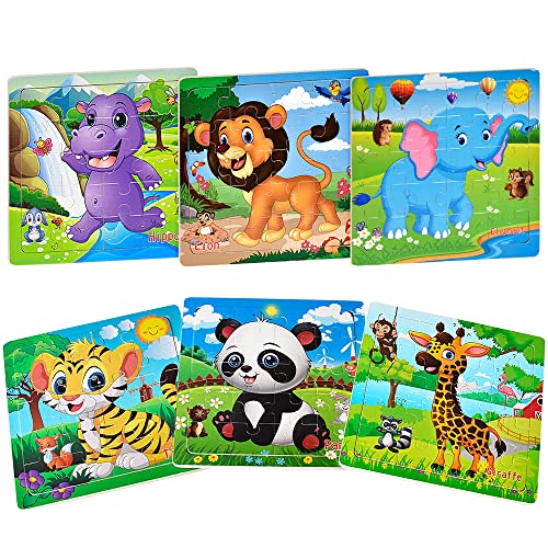 Puzzles for Kids Ages 3-5 Toddler Wooden Toys Montessori Learning Education Preschool Sets Gift for Boy Girl 3 4 5+ Years Old, Pack of 6 (20 Pieces)