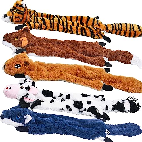 SHARLOVY Dog Squeaky Toys 5 Pack, Pet Toys Crinkle Dog Toy No Stuffing Animals Dog Plush Toy Dog Chew Toy for Large Dogs and Medium Dogs Squeeky Doggie Toys 5 PACK for LARGE DOGS Multi-colored