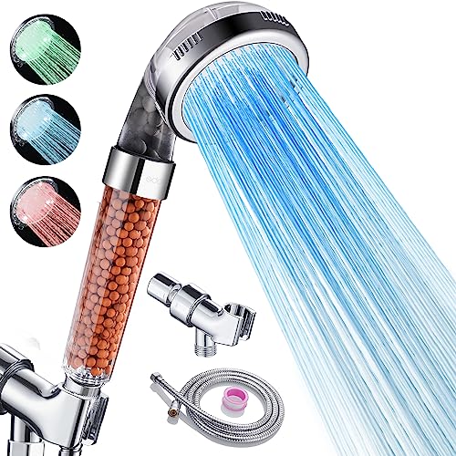 Cobbe Filtered LED Shower Head with Handheld, Color Changing, High Pressure Shower Head with Filter, Water Saving Spray Handheld Showerheads with Hose and Base for Dry Skin & Hair