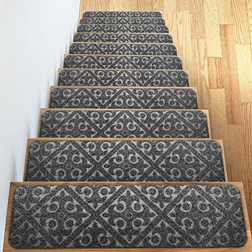 ELOGIO Carpet Stair Treads Set of 13 Non Slip/Skid Rubber Runner Mats or Rug Tread – Indoor Outdoor Pet Dog Stair Treads Pads – Non-Slip Stairway Carpet Rugs (Gray) 8' x 30'