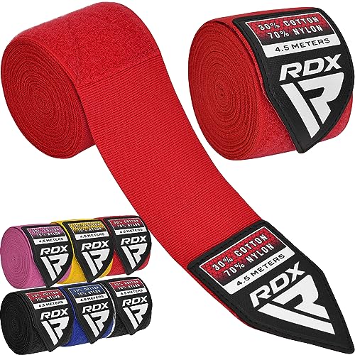 RDX Boxing Hand Wraps Inner Gloves, 180 Inch 4.5m Elasticated Thumb Loop Bandages, Mexican Style Under Mitts Wrist Wrap Protection Muay Thai MMA Kickboxing Martial Arts Punching Bag Training Men Women