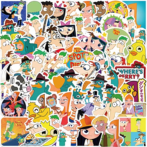 50pcs Phineas and Ferb Stickers, Cute Cartoon Stickers, Funny Waterproof Vinyl Decals for Teens Kids Water Bottles Laptop Skateboard Luggage Car Bike Scrapbook Helmet Guitar