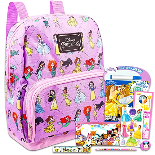 Fast Forward New York Disney Princess Preschool Backpack for Kids, Toddlers ~ 5 Pc School Supplies Bundle with Disney Princess 10' Mini Backpack for Girls, 400+ Stickers, Pens, Coloring Book and More